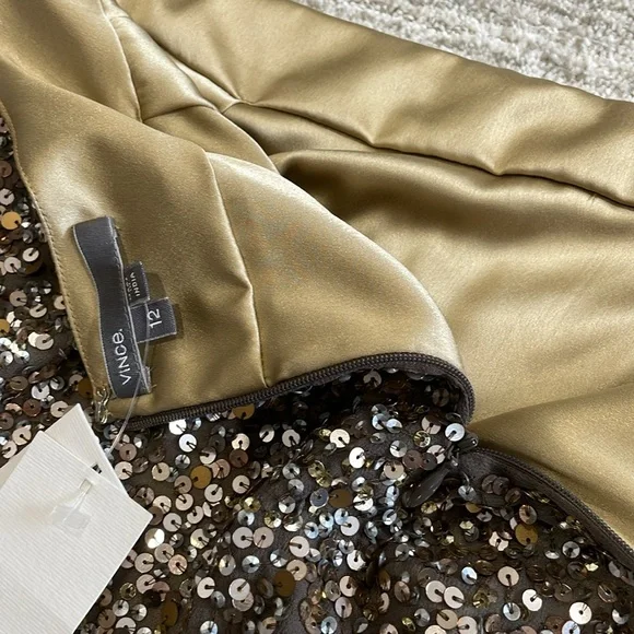 NWT Vince Sequin Mini Skirt Size 12 Antique Gold & Silver Sparkle A-Line Glamour - Picture 8 of 10